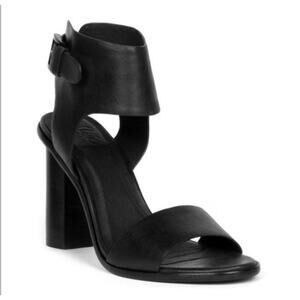 Joie Heels Womens 7‎ (37) Black Leather Wide Ankle Cuff Open Toe 3.5" Heel